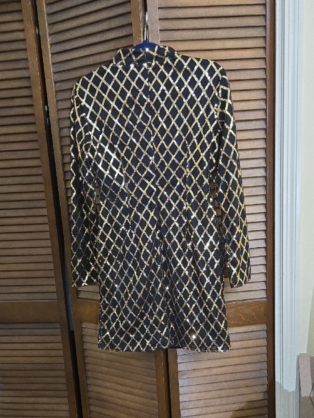 Source Unknown Black Long-Sleeve Dress with Gold Lattice Sequin - Picture 5 of 7